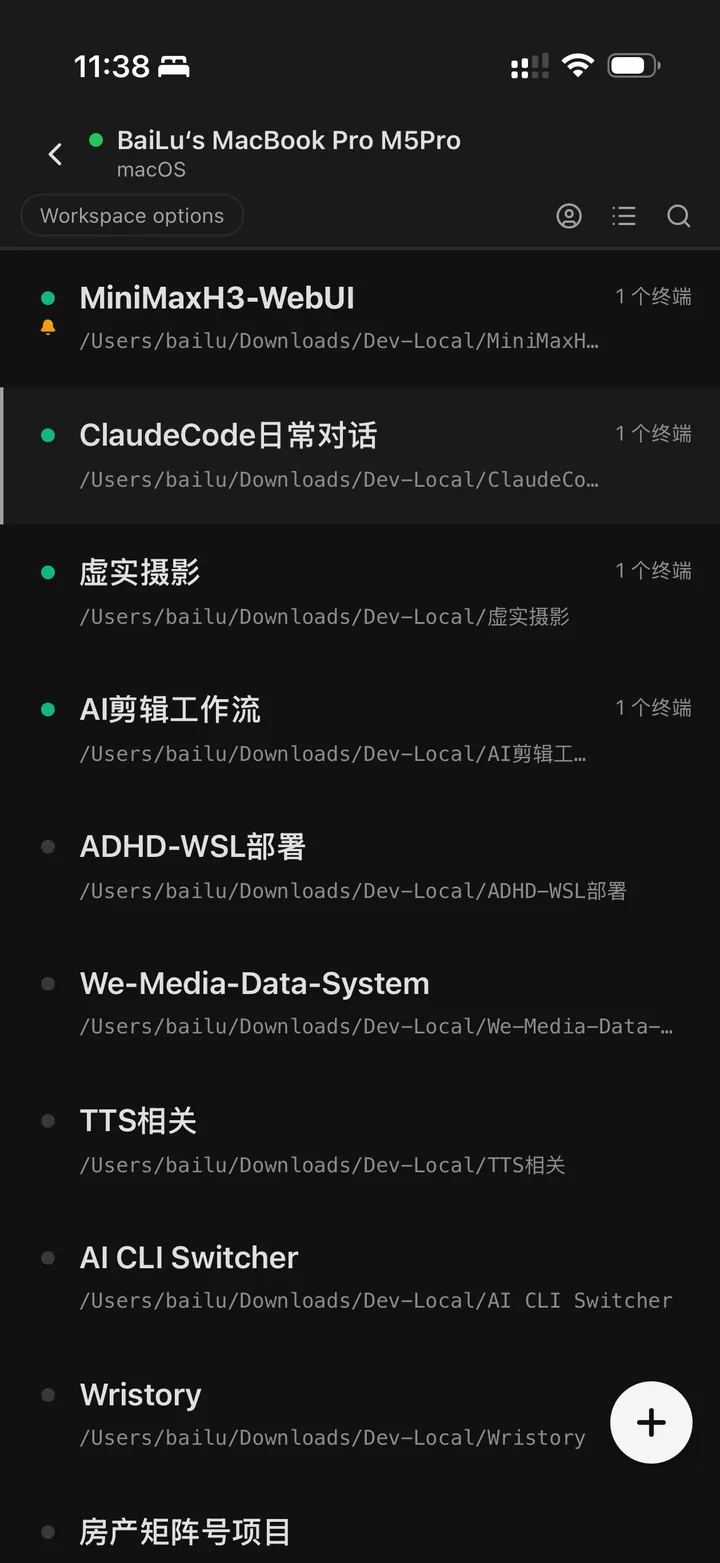 手机上用 Orca 连回电脑，操作各个项目里的 AI 终端